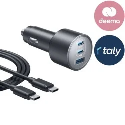 Anker Car Charger (167.5W, 3 Ports) with Cable Bundle - Gray
